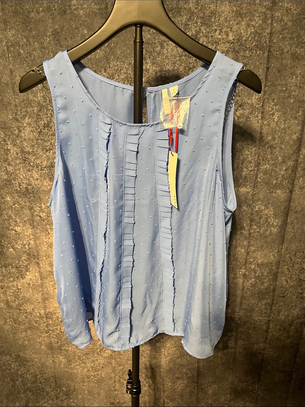 Elle Light Blue Ruffled Swiss Dot Sleeveless Top